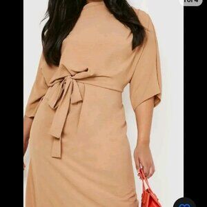 Boohoo Textured Knot Cowl Neck Midi Dress Size 10